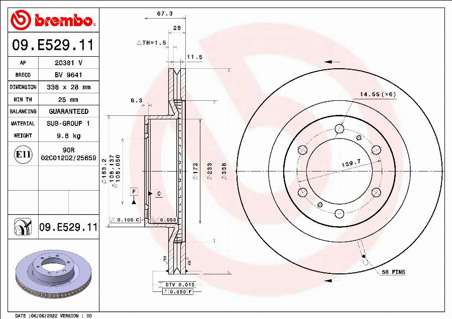 Brembo 09.E529.11 - Disque de frein cwaw.fr