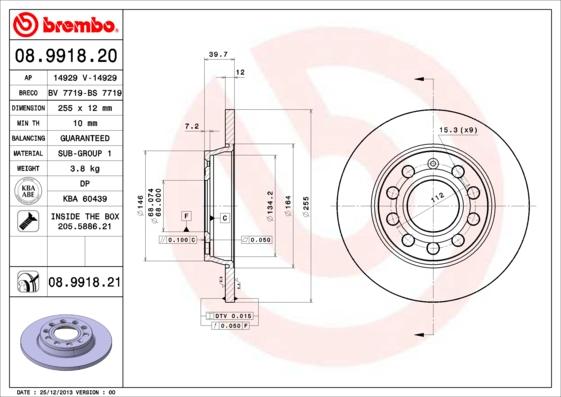 Brembo 08.9918.20 - Disque de frein cwaw.fr