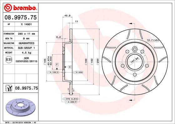 Brembo 08.9975.75 - Disque de frein cwaw.fr