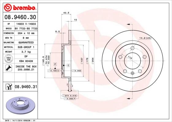 Brembo 08.9460.30 - Disque de frein cwaw.fr