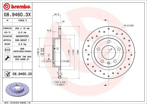 Brembo 08.9460.3X - Disque de frein cwaw.fr