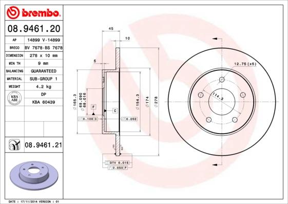 Brembo 08.9461.20 - Disque de frein cwaw.fr