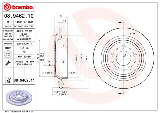 Brembo 08.9462.10 - Disque de frein cwaw.fr