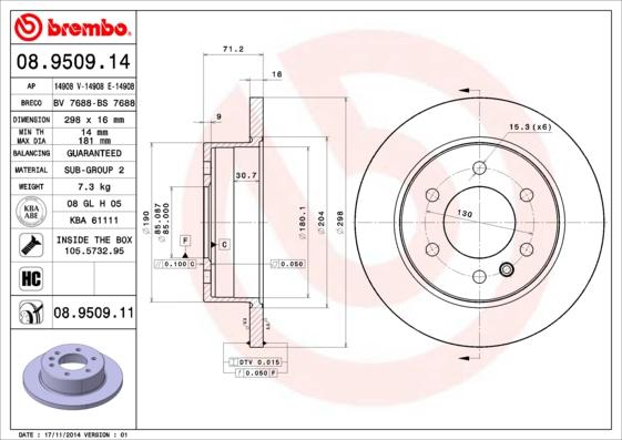 Brembo 08.9509.11 - Disque de frein cwaw.fr