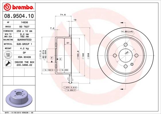 Brembo 08.9504.10 - Disque de frein cwaw.fr