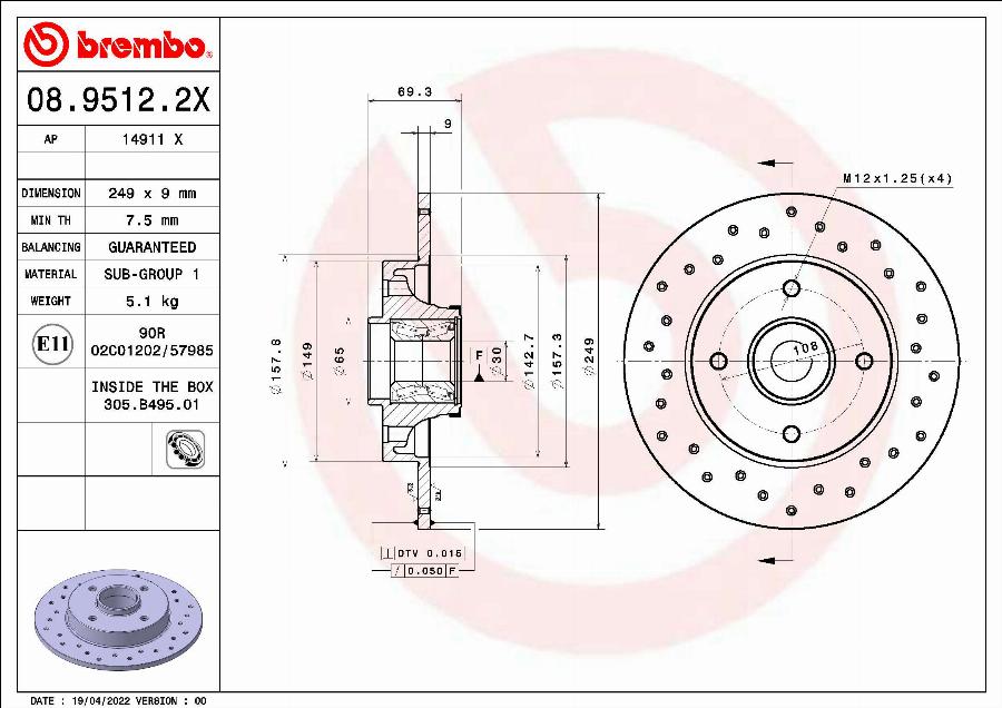 Brembo 08.9512.2X - Disque de frein cwaw.fr