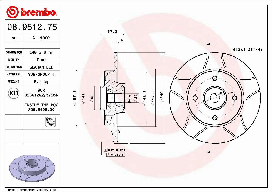 Brembo 08.9512.75 - Disque de frein cwaw.fr