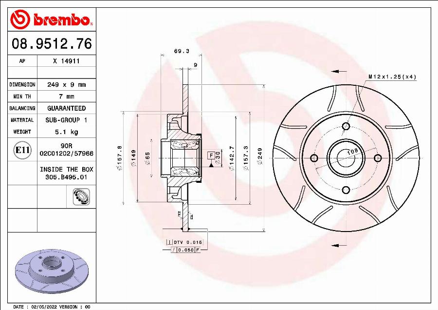 Brembo 08.9512.76 - Disque de frein cwaw.fr