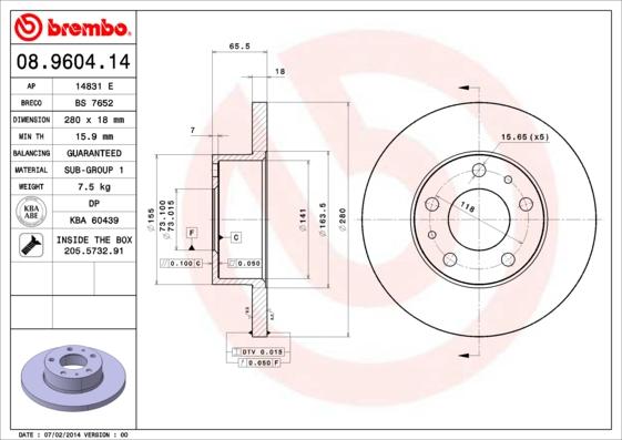 Brembo 08.9604.14 - Disque de frein cwaw.fr