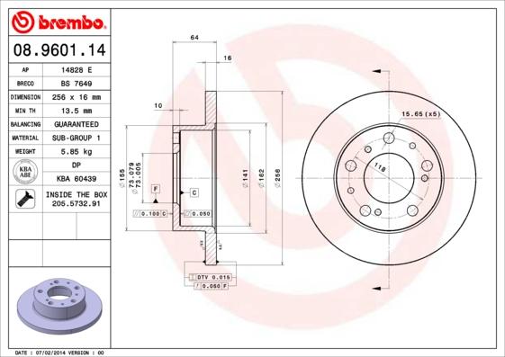 Brembo 08.9601.14 - Disque de frein cwaw.fr