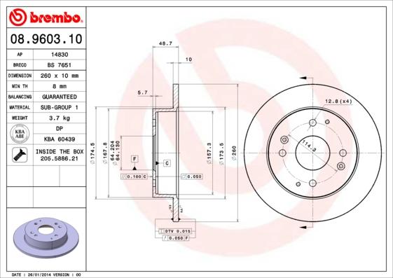 Brembo 08.9603.10 - Disque de frein cwaw.fr