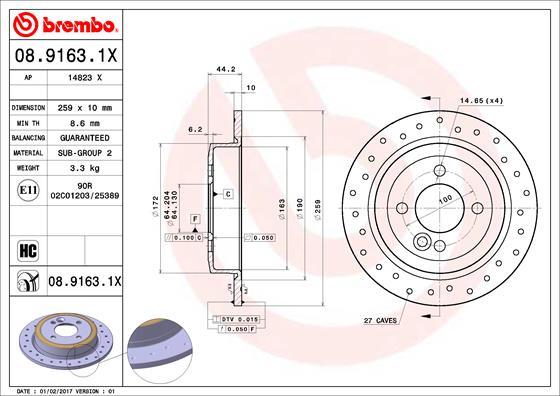 Brembo 08.9163.1X - Disque de frein cwaw.fr