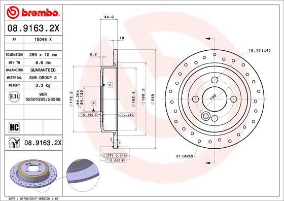 Brembo 08.9163.2X - Disque de frein cwaw.fr