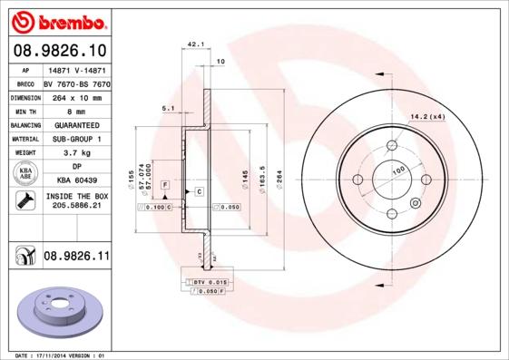 Brembo 08.9826.10 - Disque de frein cwaw.fr