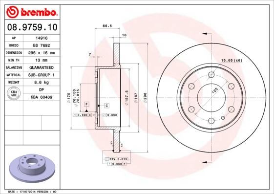 Brembo 08.9759.10 - Disque de frein cwaw.fr