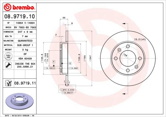 Brembo 08.9719.10 - Disque de frein cwaw.fr