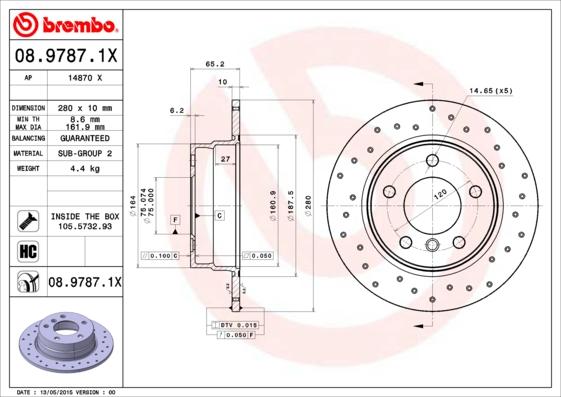 Brembo 08.9787.1X - Disque de frein cwaw.fr