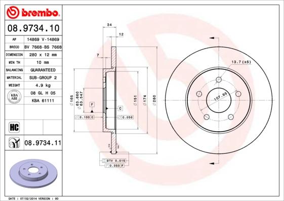 Brembo 08.9734.10 - Disque de frein cwaw.fr