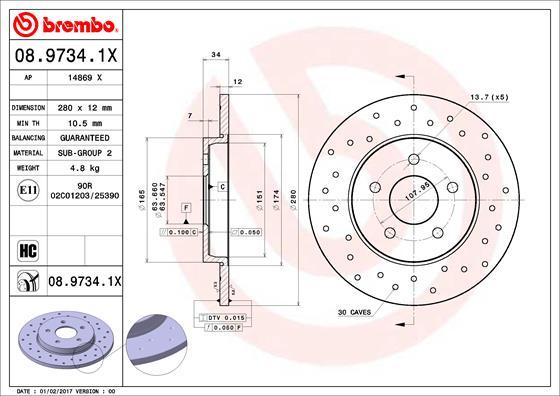 Brembo 08.9734.1X - Disque de frein cwaw.fr