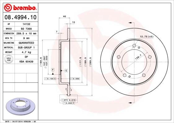 Brembo 08.4994.10 - Disque de frein cwaw.fr