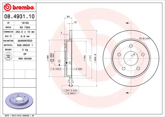 Brembo 08.4931.10 - Disque de frein cwaw.fr