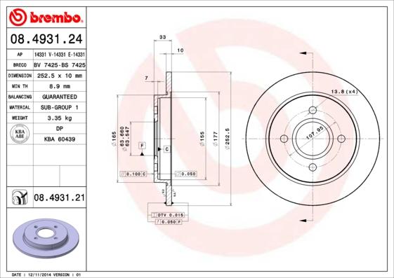 Brembo 08.4931.21 - Disque de frein cwaw.fr