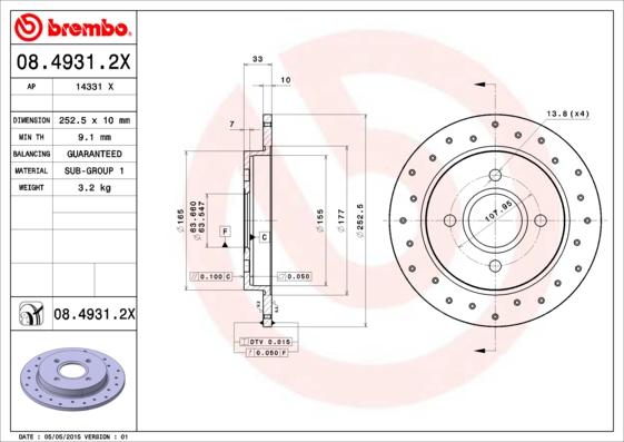 Brembo 08.4931.2X - Disque de frein cwaw.fr