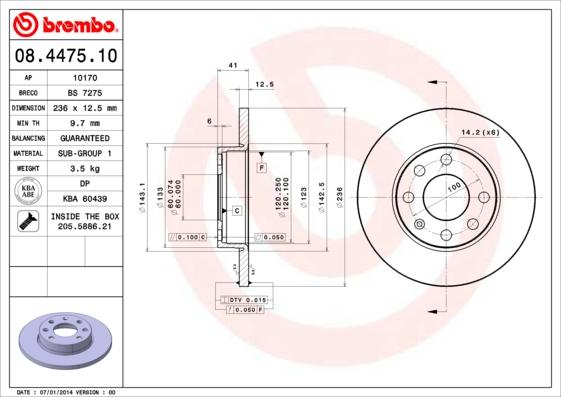 Brembo 08.4475.10 - Disque de frein cwaw.fr