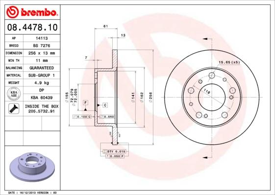 Brembo 08.4478.10 - Disque de frein cwaw.fr