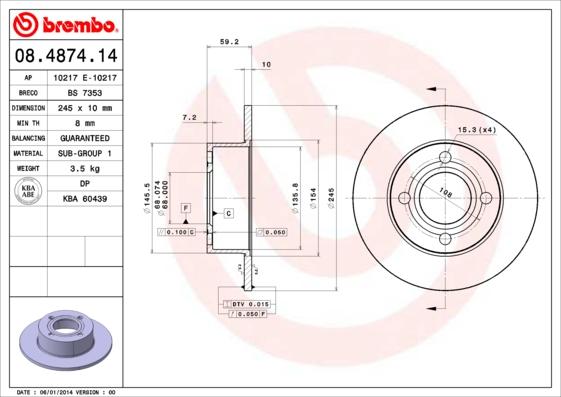 Brembo 08.4874.14 - Disque de frein cwaw.fr