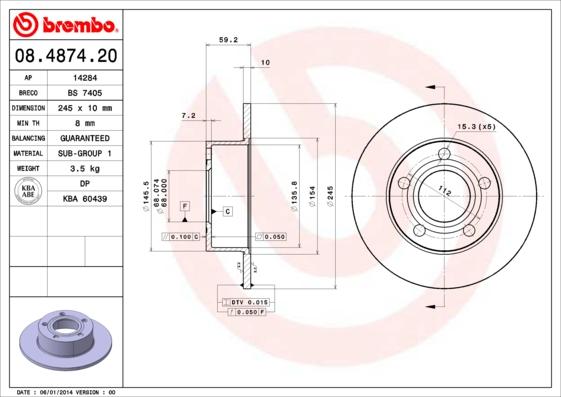 Brembo 08.4874.20 - Disque de frein cwaw.fr