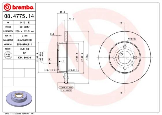 Brembo 08.4775.14 - Disque de frein cwaw.fr