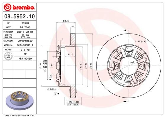 Brembo 08.5952.10 - Disque de frein cwaw.fr