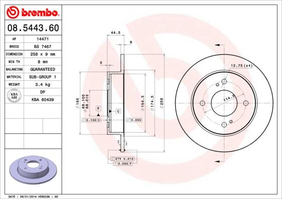 Brembo 08.5443.60 - Disque de frein cwaw.fr