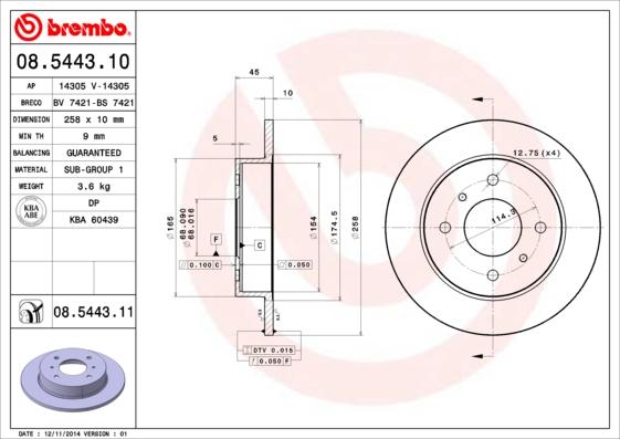 Brembo 08.5443.10 - Disque de frein cwaw.fr