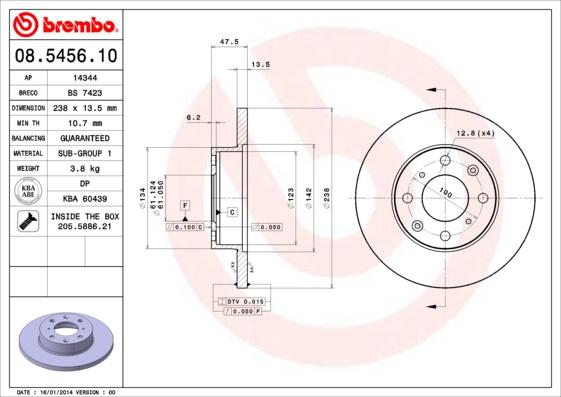 Brembo 08.5456.10 - Disque de frein cwaw.fr