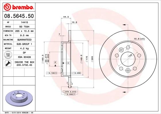 Brembo 08.5645.50 - Disque de frein cwaw.fr