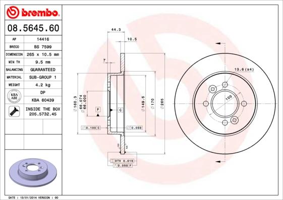 Brembo 08.5645.60 - Disque de frein cwaw.fr