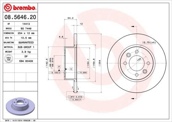 Brembo 08.5646.20 - Disque de frein cwaw.fr