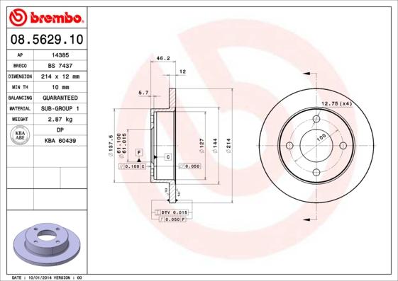 Brembo 08.5629.10 - Disque de frein cwaw.fr