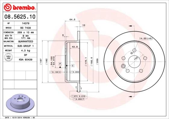 Brembo 08.5625.10 - Disque de frein cwaw.fr