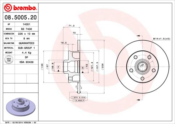 Brembo 08.5005.20 - Disque de frein cwaw.fr