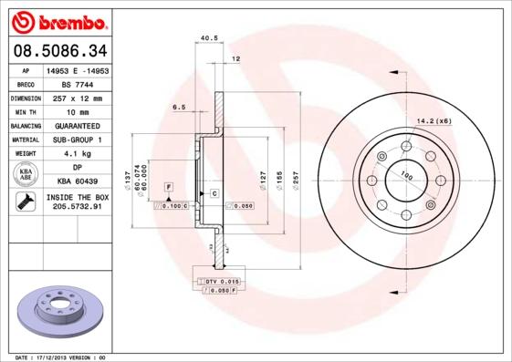 Brembo 08.5086.34 - Disque de frein cwaw.fr