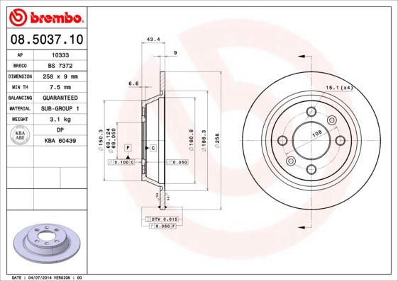 Brembo 08.5037.10 - Disque de frein cwaw.fr