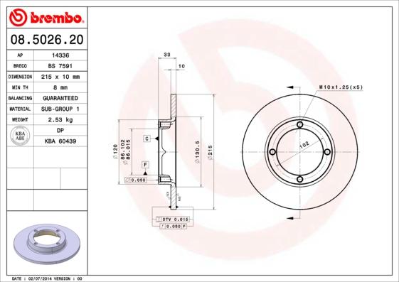 Brembo 08.5026.20 - Disque de frein cwaw.fr