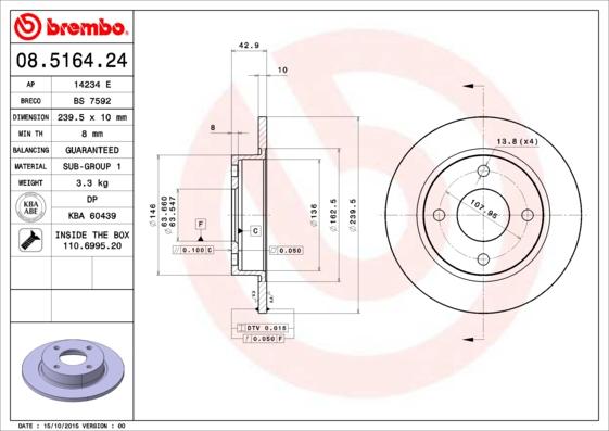 Brembo 08.5164.24 - Disque de frein cwaw.fr