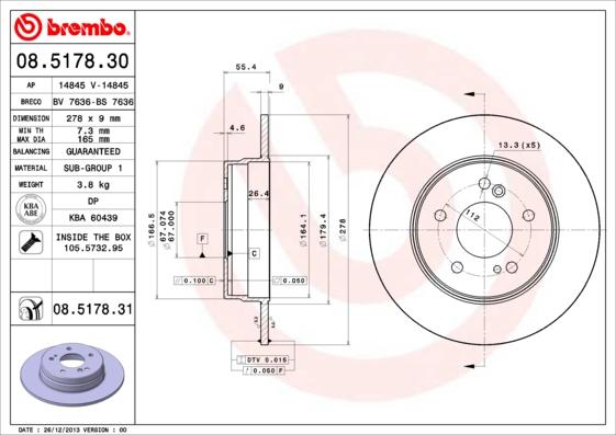 Brembo 08.5178.30 - Disque de frein cwaw.fr