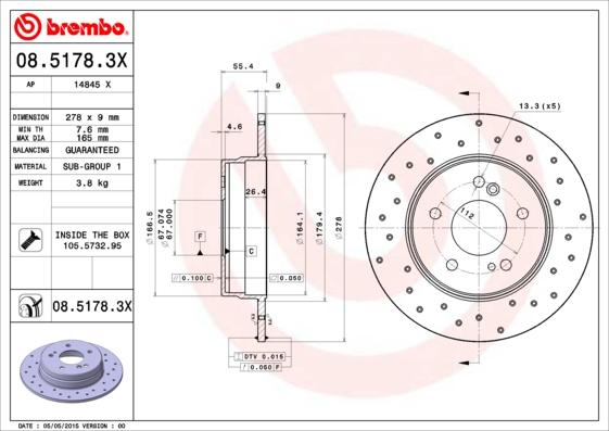 Brembo 08.5178.3X - Disque de frein cwaw.fr