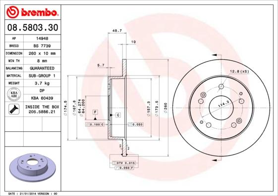 Brembo 08.5803.30 - Disque de frein cwaw.fr