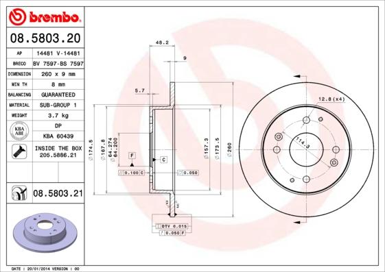 Brembo 08.5803.20 - Disque de frein cwaw.fr